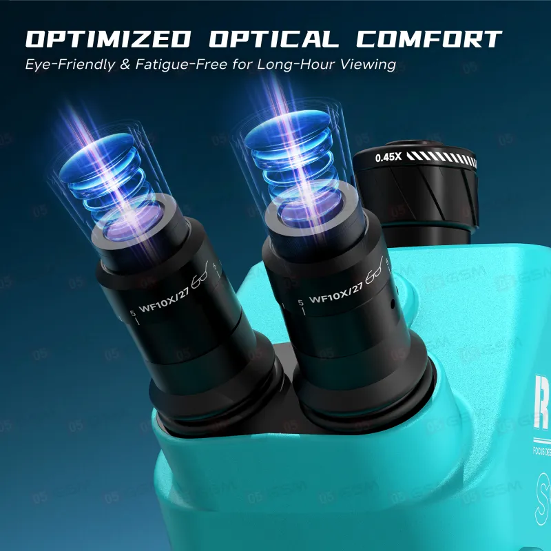 Микроскоп тринокулярный RF4 S9R с подсветкой (7-74X; бирюзовый) фото в интернет-магазине 05gsm.ru