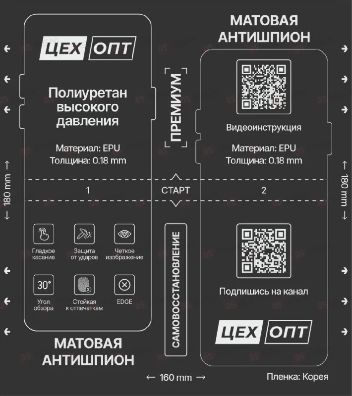 Пленка приватная матовая для плоттера ЦехОпт EPU (Антишпион; на 2 выреза; 160x180x0.18 мм) фото в интернет-магазине 05gsm.ru