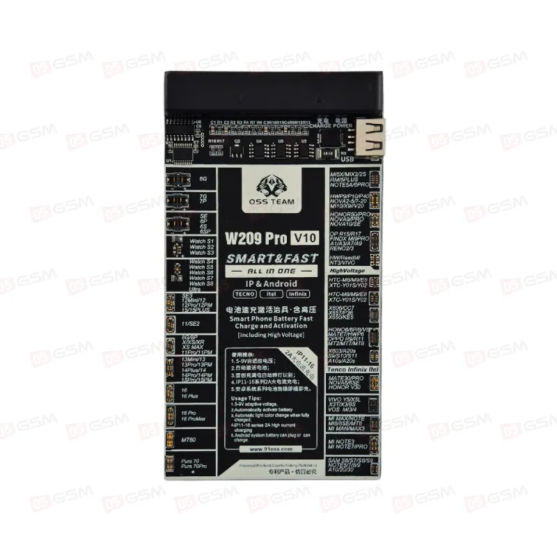 Плата для теста и подзарядки аккумулятора OssTeam W209PRO V10 (iPhone 6-16PM/Android) фото в интернет-магазине 05gsm.ru