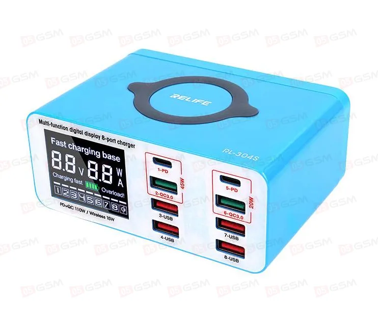 Многопортовое зарядное устройство Relife RL-304S (8 портов; беспроводная зарядка; QC 3.0) фото в интернет-магазине 05gsm.ru
