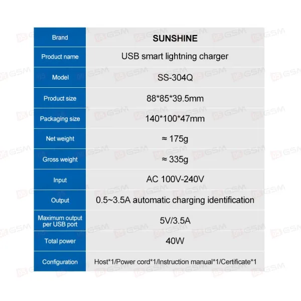 Многопортовое зарядное устройство Sunshine SS-304Q серый/gray фото в интернет-магазине 05gsm.ru