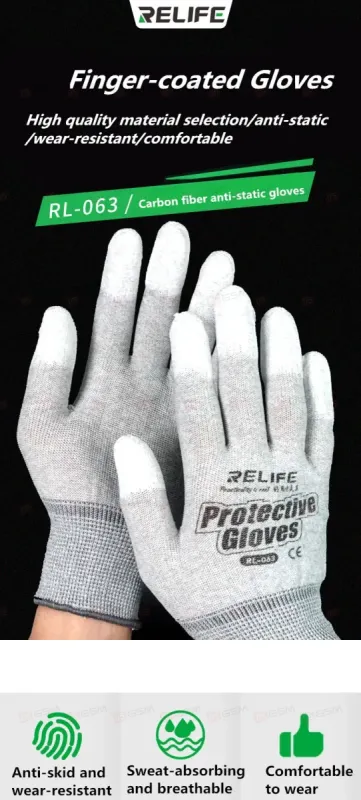 Перчатки антистатические Relife RL-063 L (Серые; 1 пара) фото в интернет-магазине 05gsm.ru