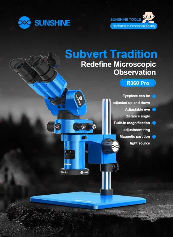 Микроскоп тринокулярный Sunshine R360 Pro с регулируемыми окулярами (7-58X; синий) фото в интернет-магазине 05gsm.ru