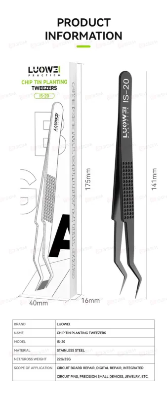 Пинцет изогнутый Luowei IS-20 (Для прижимания трафарета) фото в интернет-магазине 05gsm.ru