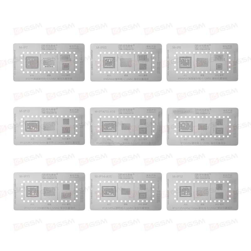 Набор трафаретов Amaoe MBGA-IP 26 in 1 для iPhone 7-15 Pro Max (CPU/NAND/Wi-Fi/Baseband chip) фото в интернет-магазине 05gsm.ru