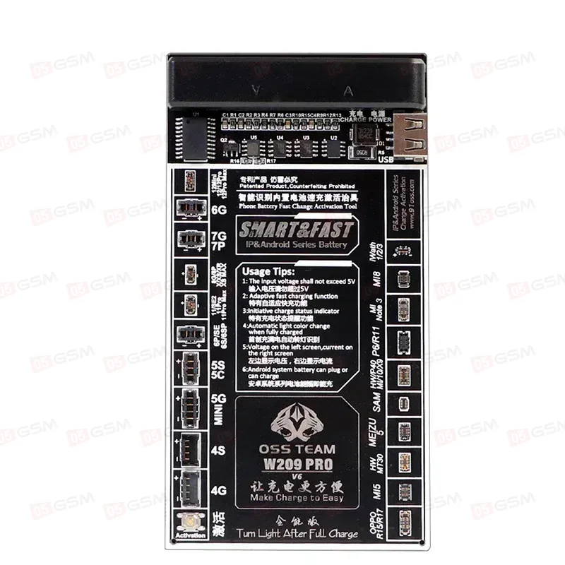 Плата для теста и подзарядки аккумулятора OssTeam W209PRO V8 (iPhone 6-14PM/Android) фото в интернет-магазине 05gsm.ru