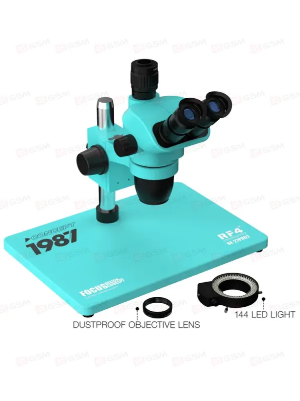 Микроскоп тринокулярный RF4 RF-27PRO2 с камерой, монитором и подсветкой (6.5-55X; бирюзовый) фото в интернет-магазине 05gsm.ru