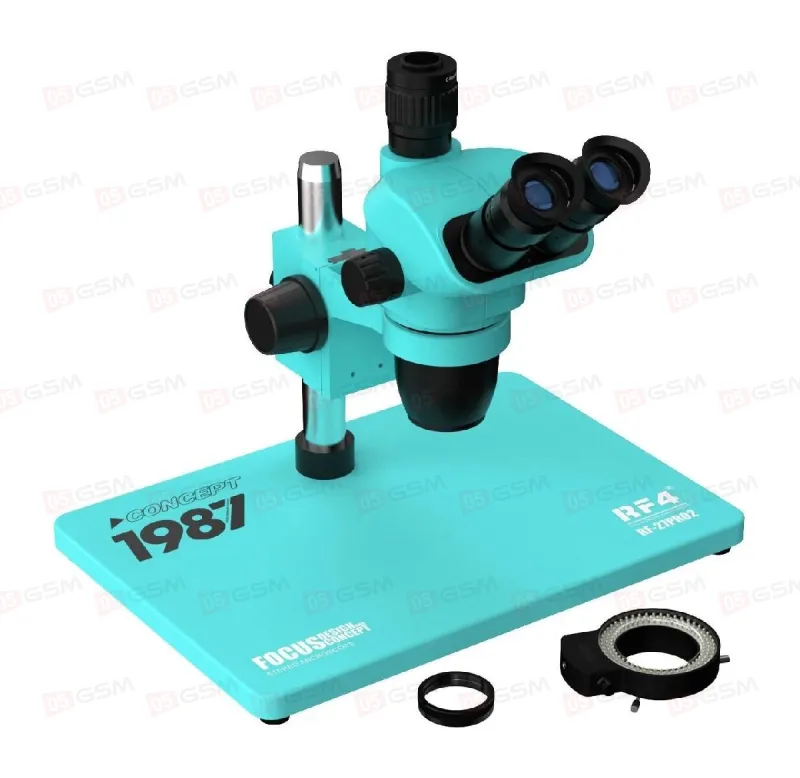 Микроскоп тринокулярный RF4 RF-27PRO2 с камерой, монитором и подсветкой (6.5-55X; бирюзовый) фото в интернет-магазине 05gsm.ru