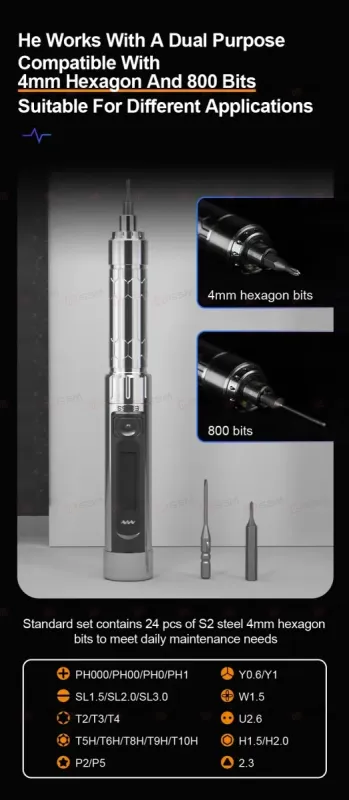 Отвертка электрическая Miniware ES15 (Многофункциональная; увесистая; в комплекте 24 биты)) фото в интернет-магазине 05gsm.ru