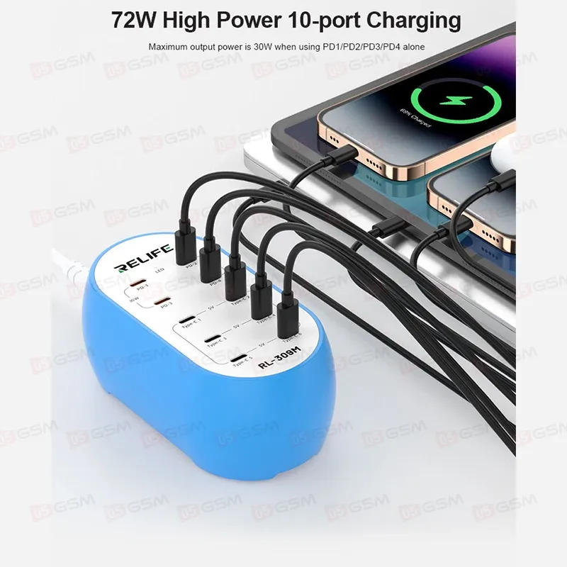 Многопортовое зарядное устройство Relife RL-309M (10 портов; Type-C) фото в интернет-магазине 05gsm.ru