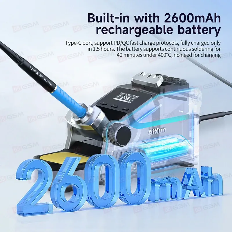 Паяльник портативный с держателем Aixun T380 (Ручка 210 и 1 жало; автономный; с аккумулятором) фото в интернет-магазине 05gsm.ru