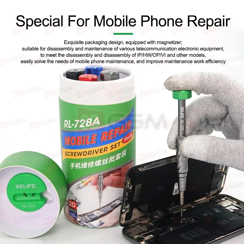 Набор отверток Relife RL-728A (2D-биты; 5 штук; с намагничивателем) фото в интернет-магазине 05gsm.ru