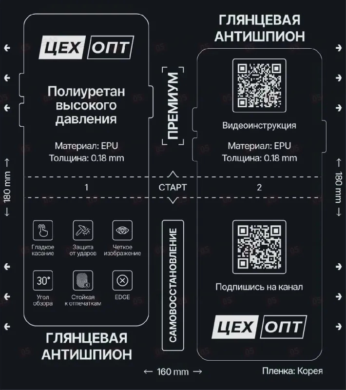 Пленка приватная глянцевая для плоттера ЦехОпт EPU (Антишпион; на 2 выреза; 160x180x0.18 мм) фото в интернет-магазине 05gsm.ru