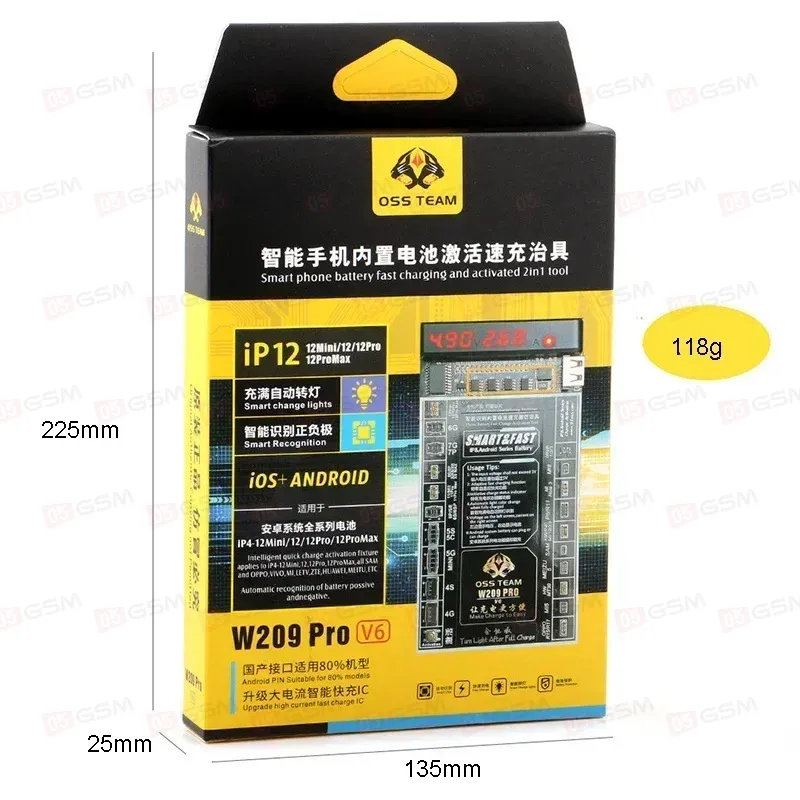 Плата для теста и подзарядки аккумулятора OssTeam W209PRO V8 (iPhone 6-14PM/Android) фото в интернет-магазине 05gsm.ru