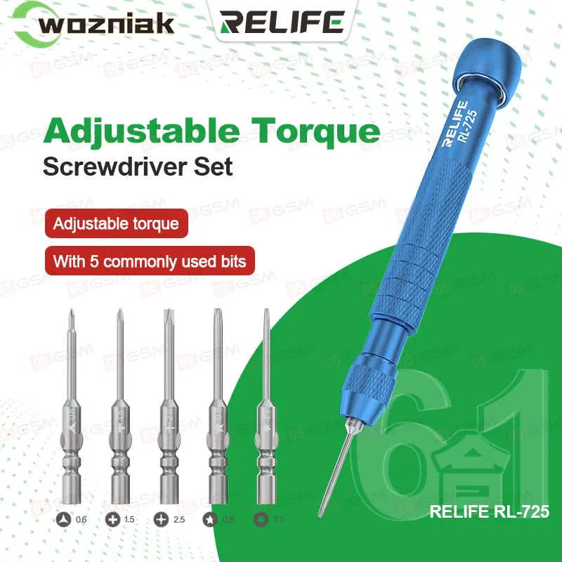 Отвертка динамометрическая Relife RL-725 (Набор из 5 бит) фото в интернет-магазине 05gsm.ru