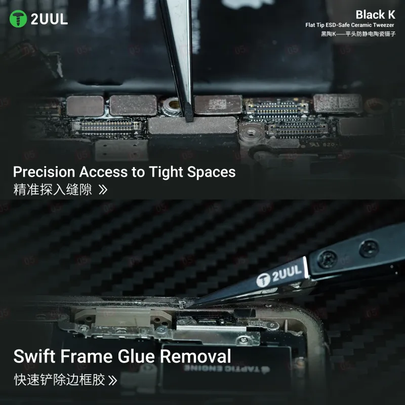 Пинцет прямой 2UUL TW32 Black K (Керамический; антистатический; плоский) фото в интернет-магазине 05gsm.ru