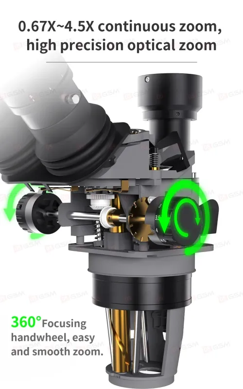 Микроскоп тринокулярный SopTop 9 Elite с подсветкой и линзой (6.7-45X; активный глаз; черный) фото в интернет-магазине 05gsm.ru