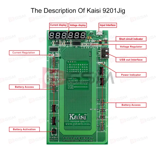 Плата для теста и подзарядки АКБ Kaisi K-9202 BIG (iPhone 4G-7G/iPad3/4 /iPad Air1/2/Samsung/Xiaomi) фото в интернет-магазине 05gsm.ru