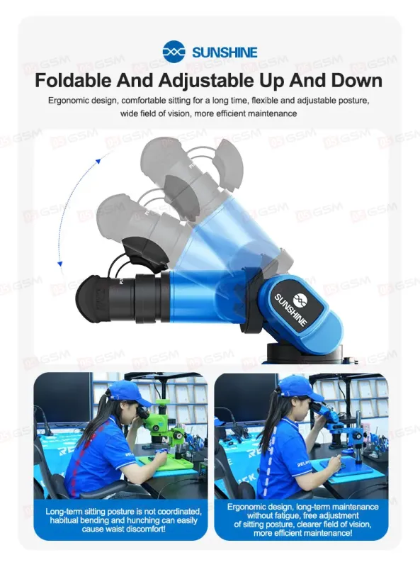 Микроскоп тринокулярный Sunshine R360 Pro с регулируемыми окулярами (7-58X; синий) фото в интернет-магазине 05gsm.ru