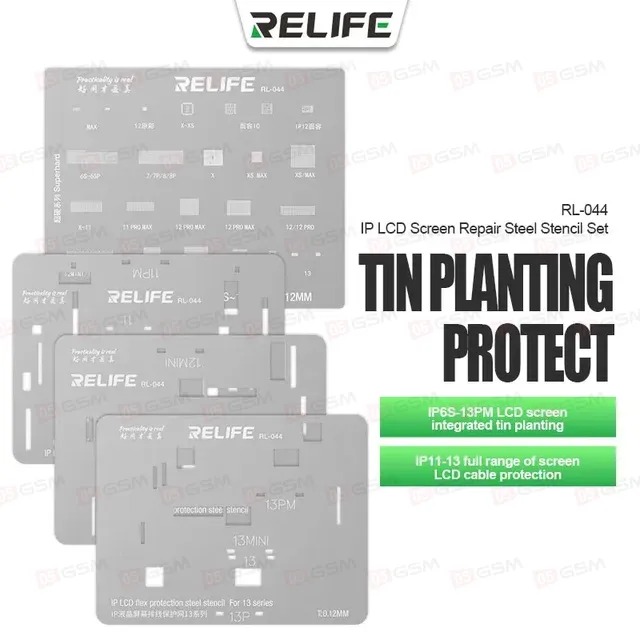 Набор трафаретов для BGA на LCD от RELIFE RL-044 iPhone LCD 6S-13Pro Max 4шт фото в интернет-магазине 05gsm.ru