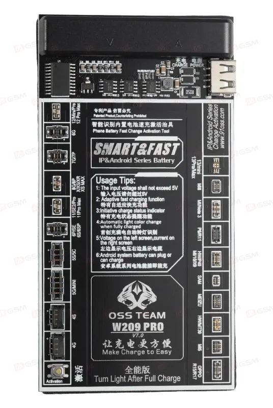 Плата для теста и подзарядки аккумулятора OssTeam W209PRO V7 (iPhone 6-13PM/Android) фото в интернет-магазине 05gsm.ru