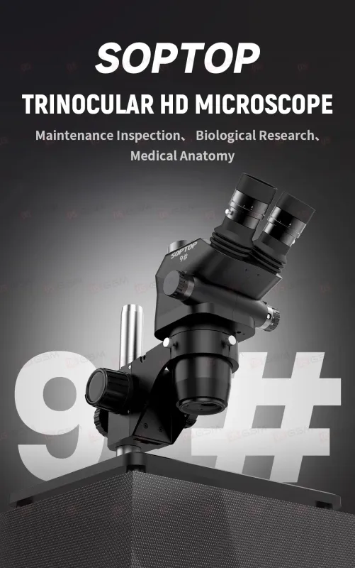 Микроскоп тринокулярный SopTop 9 Elite с подсветкой и линзой (6.7-45X; активный глаз; черный) фото в интернет-магазине 05gsm.ru