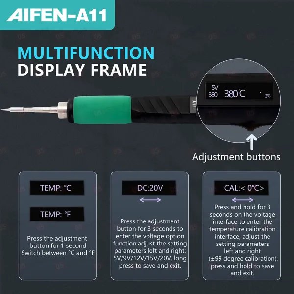 Паяльник портативный с держателем Aifen A11 (Ручка 210 и 1 жало; Type-C) фото в интернет-магазине 05gsm.ru