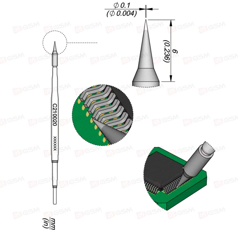 Жало паяльное JBC C210-020 (Коническое с картриджем; 2.36x0.1 мм) фото в интернет-магазине 05gsm.ru