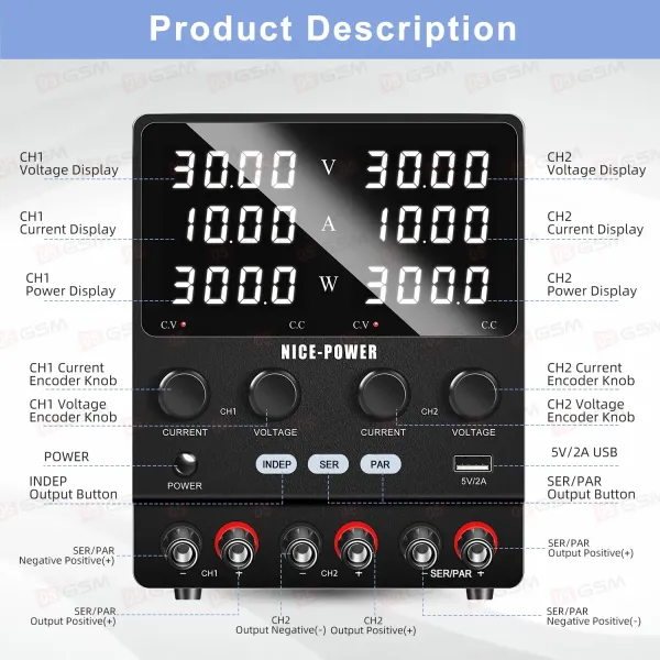Блок питания Nice Power SPS3010-2KD (Двухканальный; 30 В; 10 А) фото в интернет-магазине 05gsm.ru