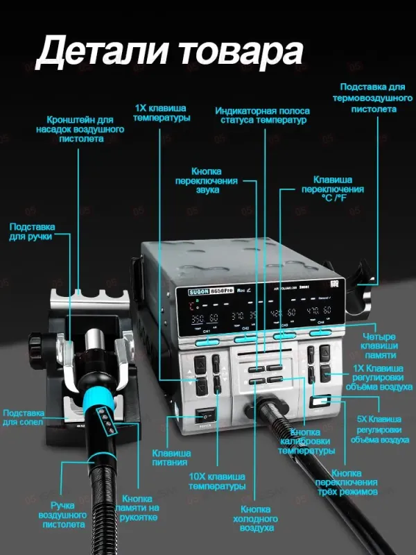 Термовоздушный фен Sugon 8650 Pro 3MODE (Паяльная станция) фото в интернет-магазине 05gsm.ru