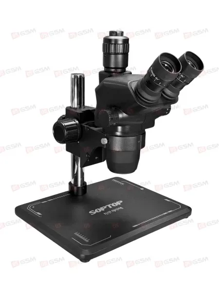 Микроскоп тринокулярный SopTop 9 Elite с подсветкой и линзой (6.7-45X; активный глаз; черный) фото в интернет-магазине 05gsm.ru