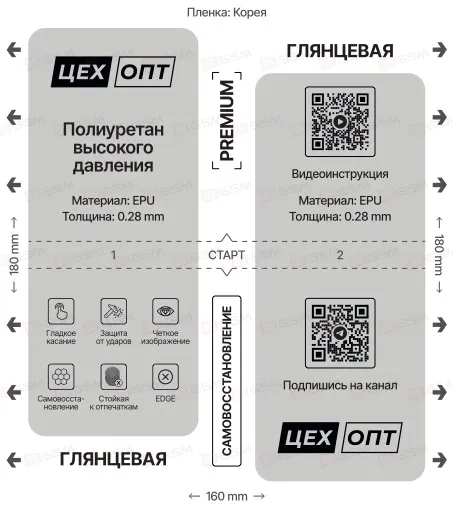 Пленка самовосстанавливающаяся для плоттера ЦехОпт EPU (Глянцевая усиленная; 2 в 1; 160x180x0.28 мм) фото в интернет-магазине 05gsm.ru