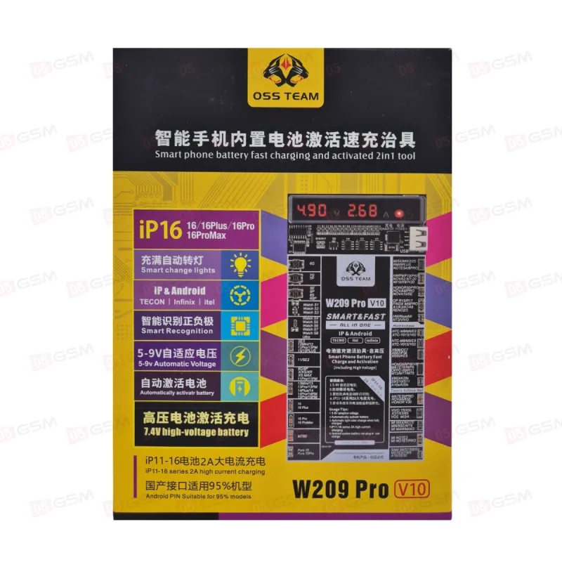 Плата для теста и подзарядки аккумулятора OssTeam W209PRO V10 (iPhone 6-16PM/Android) фото в интернет-магазине 05gsm.ru