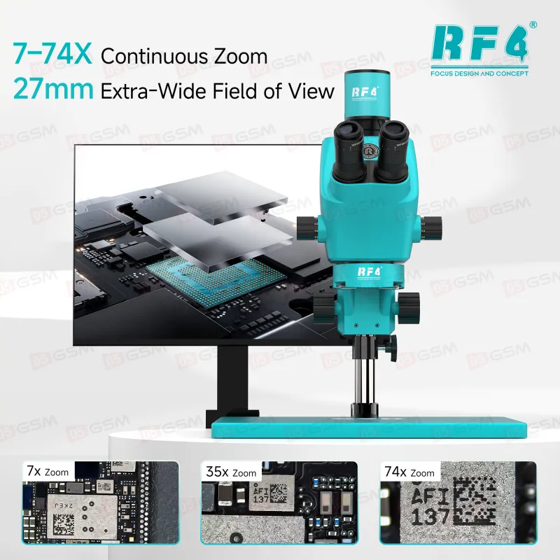 Микроскоп тринокулярный RF4 RF-S9R A6 со встроенной подсветкой (7-74X; бирюзовый) фото в интернет-магазине 05gsm.ru