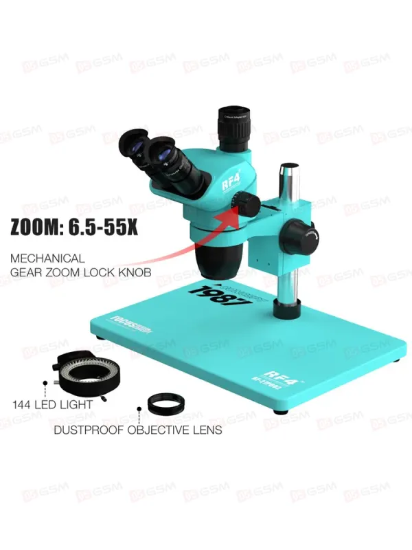 Микроскоп тринокулярный RF4 RF-27PRO2 с камерой, монитором и подсветкой (6.5-55X; бирюзовый) фото в интернет-магазине 05gsm.ru