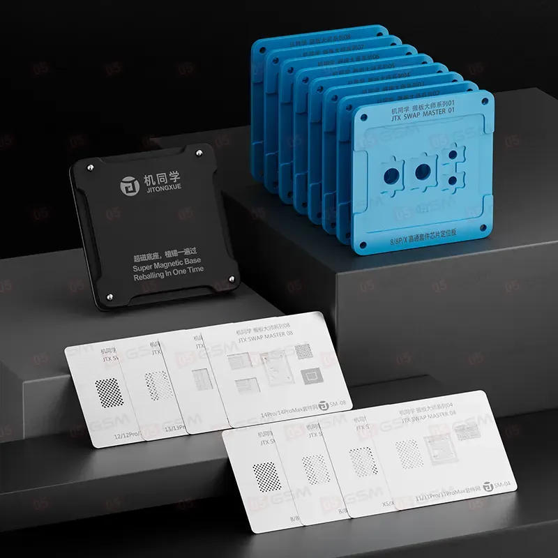 Набор трафаретов для микросхем с держателем JTX Swap Master (iPhone 8-15 Pro Max) фото в интернет-магазине 05gsm.ru