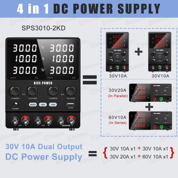 Блок питания Nice Power SPS3010-2KD (Двухканальный; 30 В; 10 А) фото в интернет-магазине 05gsm.ru