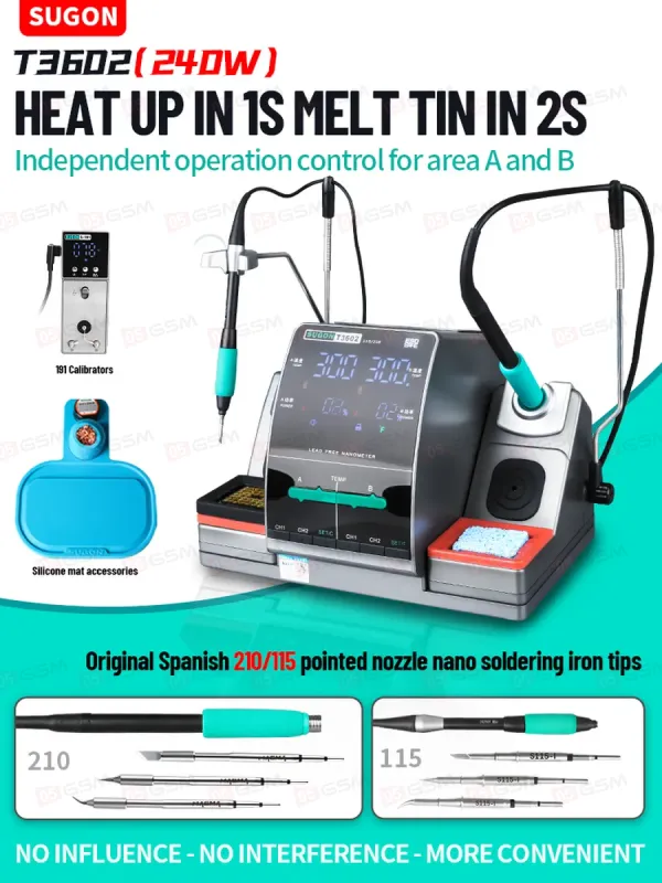 Паяльная станция Sugon T3602 (Ручки 115+210 и 2 жала) фото в интернет-магазине 05gsm.ru